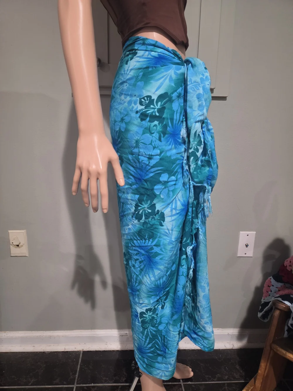 Hibiscus Collection Hawaii Blue Tropical Floral Rayon Sarong Wrap Pareo